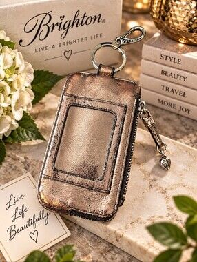 Distressed Brighton Metallic Leather Cardholder Key Wallet